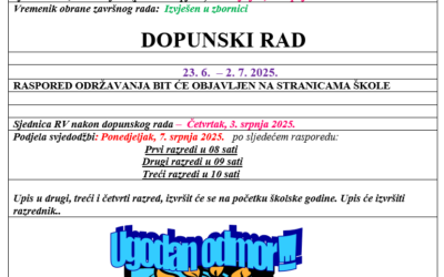 Vremenik za kraj nastavne školske godine 2024./2025.